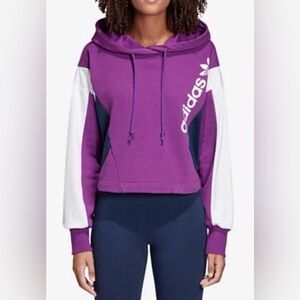 Adidas Purple 
Color-Block Cropped Hooded Sweatshirt Sz M